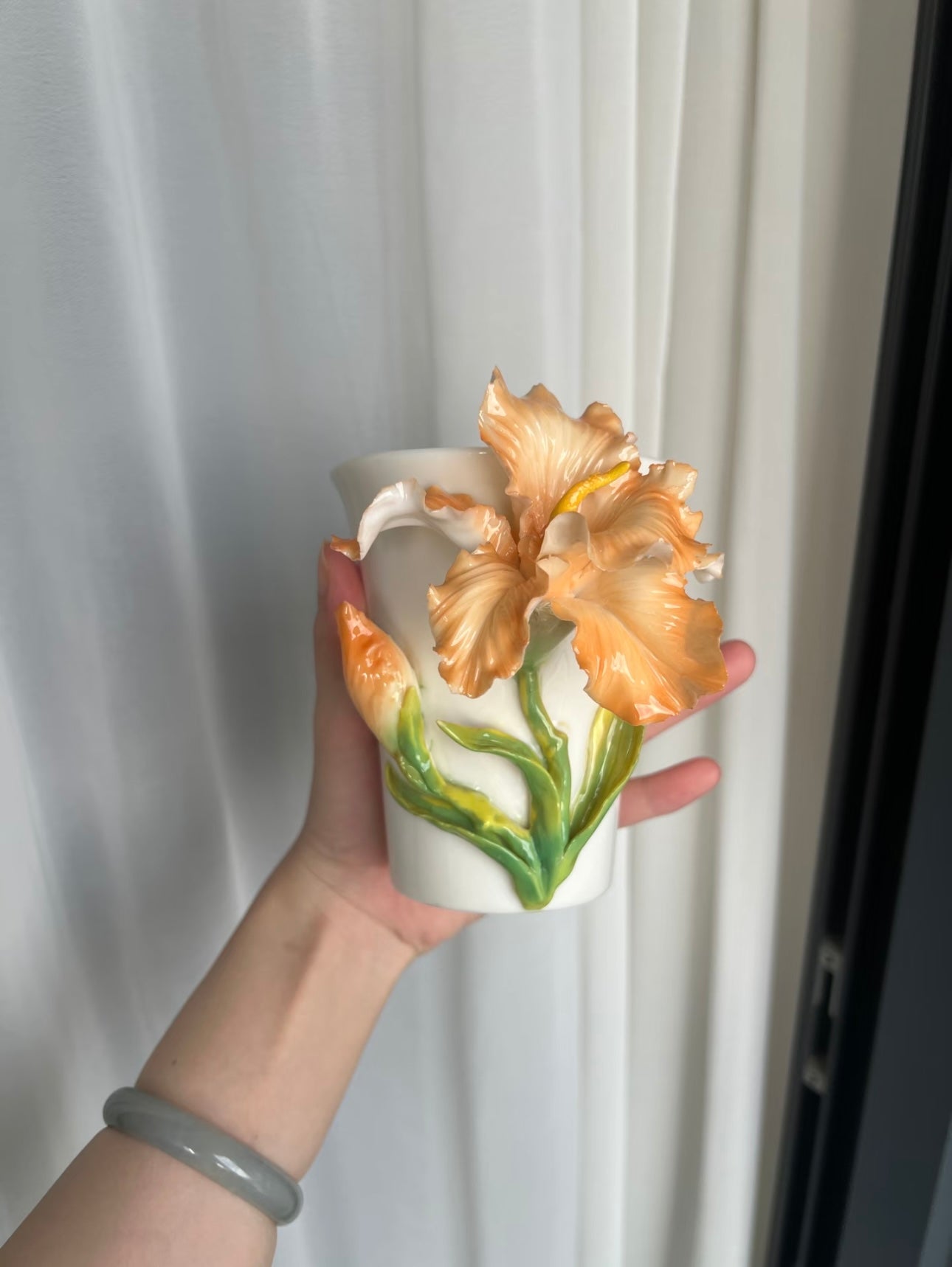 Iris Ceramic Cup – Handmade Floral Mug with Meaning