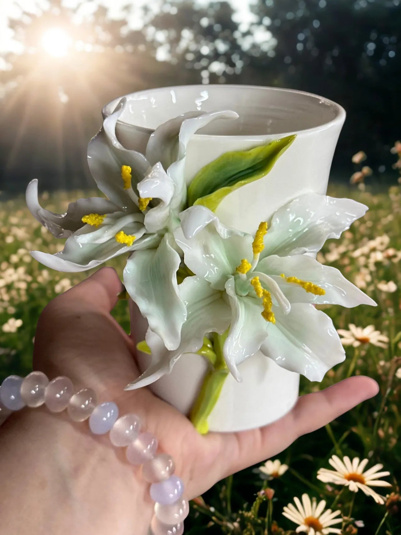 Lily Ceramic Cup-Little White Rabbit Handmade Ceramic Gift.