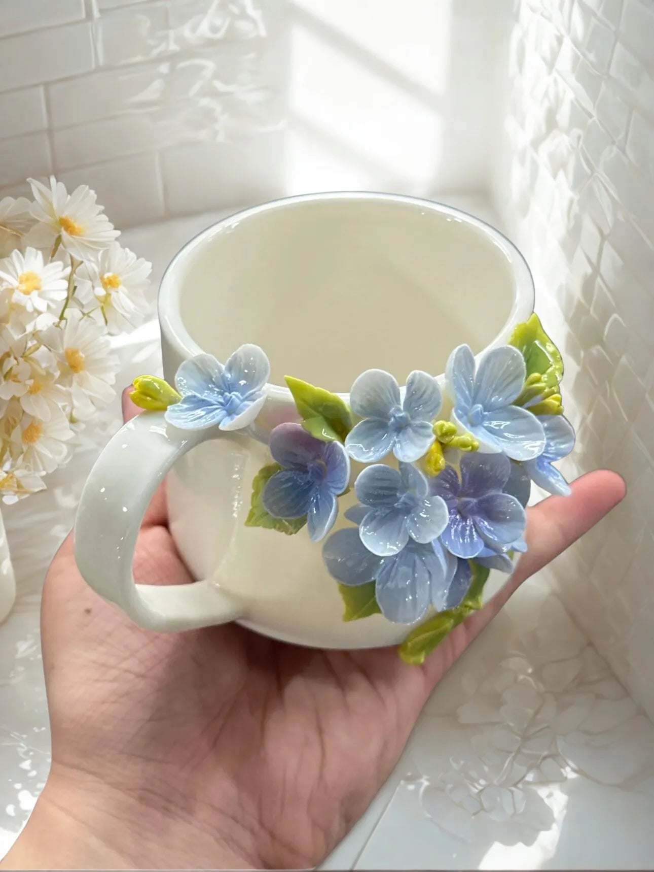 Four-leaf Clover Small Orchid Ceramic Cup – Minimalist Pottery Mug.
