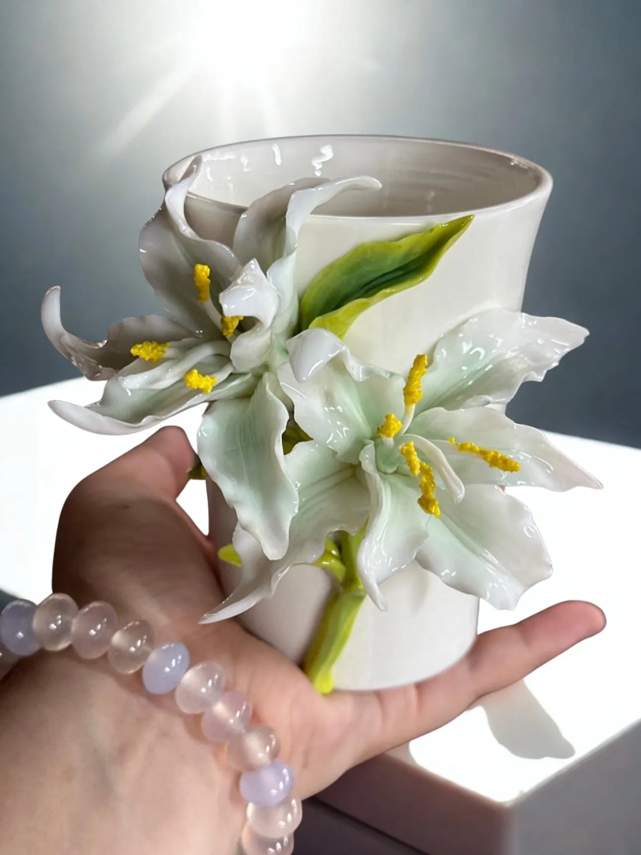 Lily Ceramic Cup-Little White Rabbit Handmade Ceramic Gift.