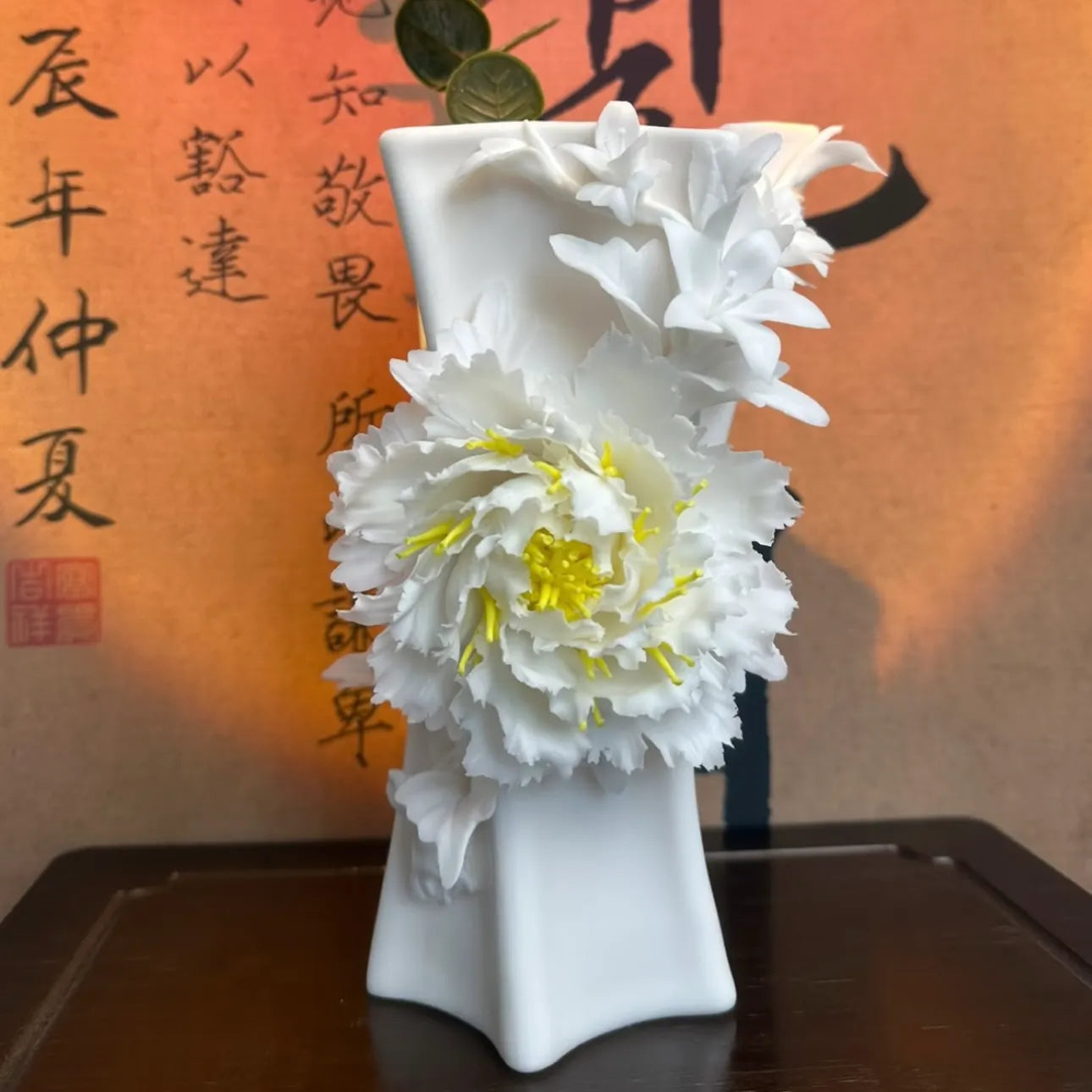 Ceramic Peony Vase - Handmade Vase - Living Room Entryway Art Decoration