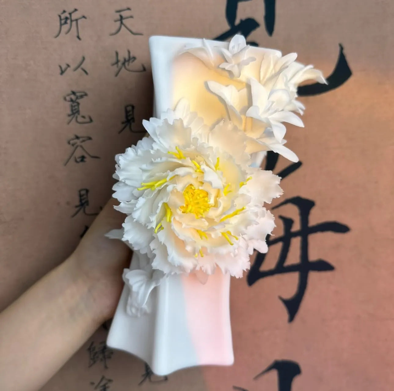 Ceramic Peony Vase - Handmade Vase - Living Room Entryway Art Decoration