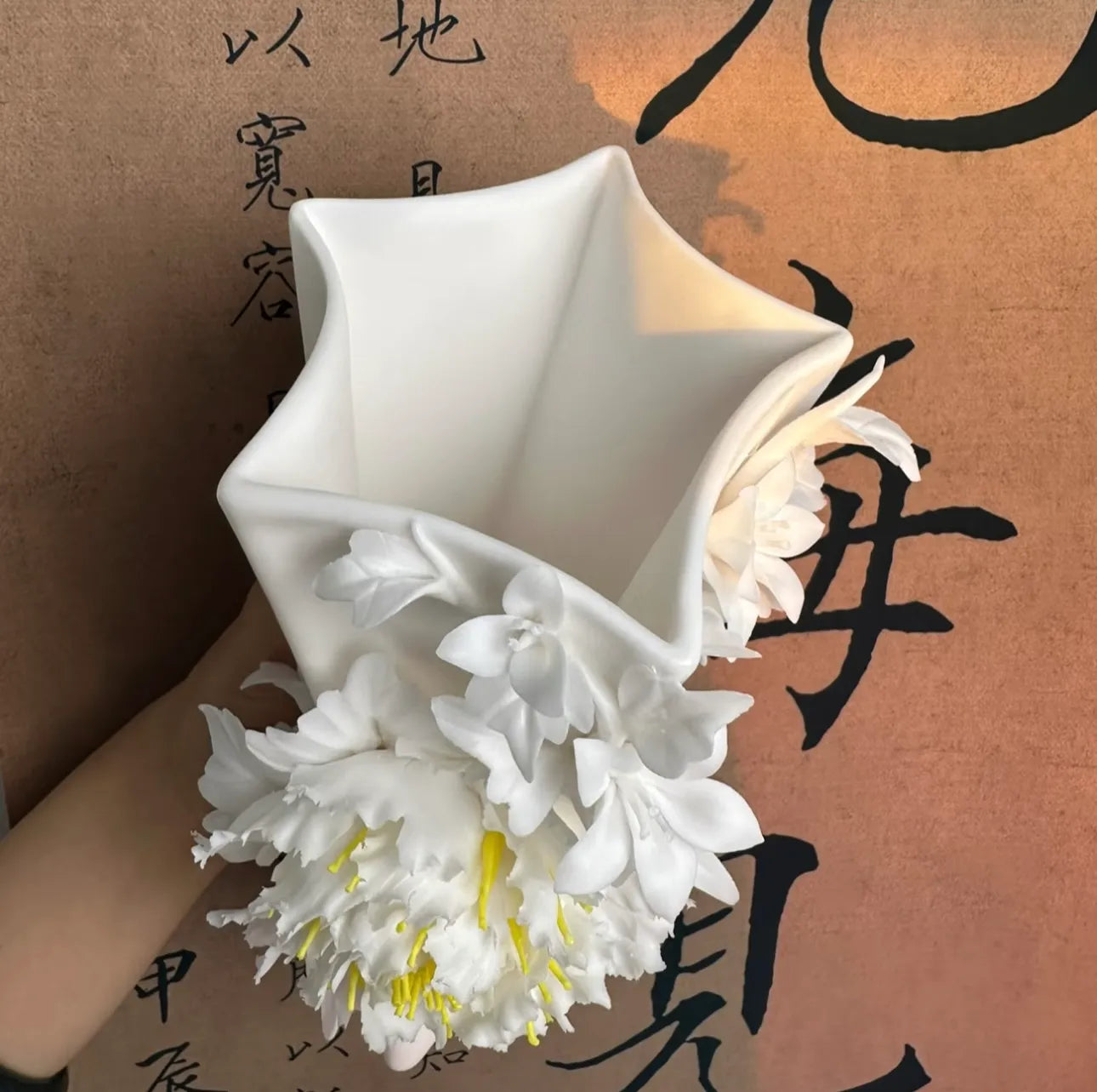 Ceramic Peony Vase - Handmade Vase - Living Room Entryway Art Decoration