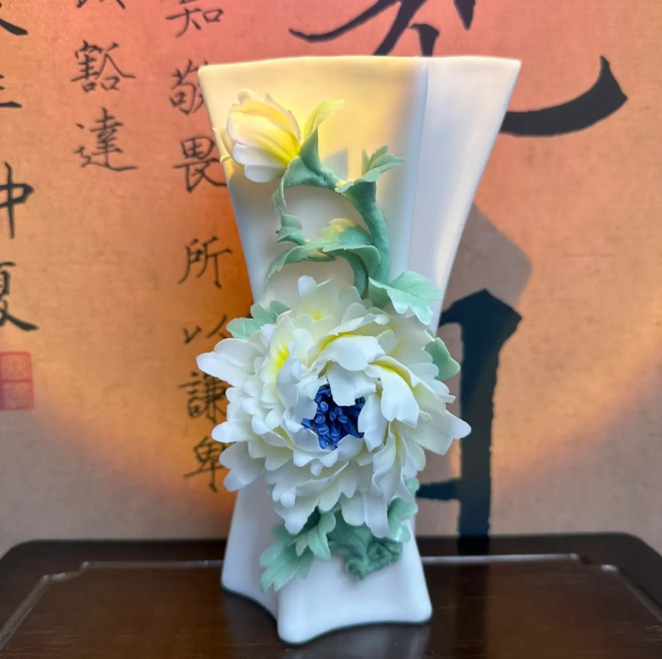 Ceramic Peony Vase - Handmade Vase - Living Room Entryway Art Decoration