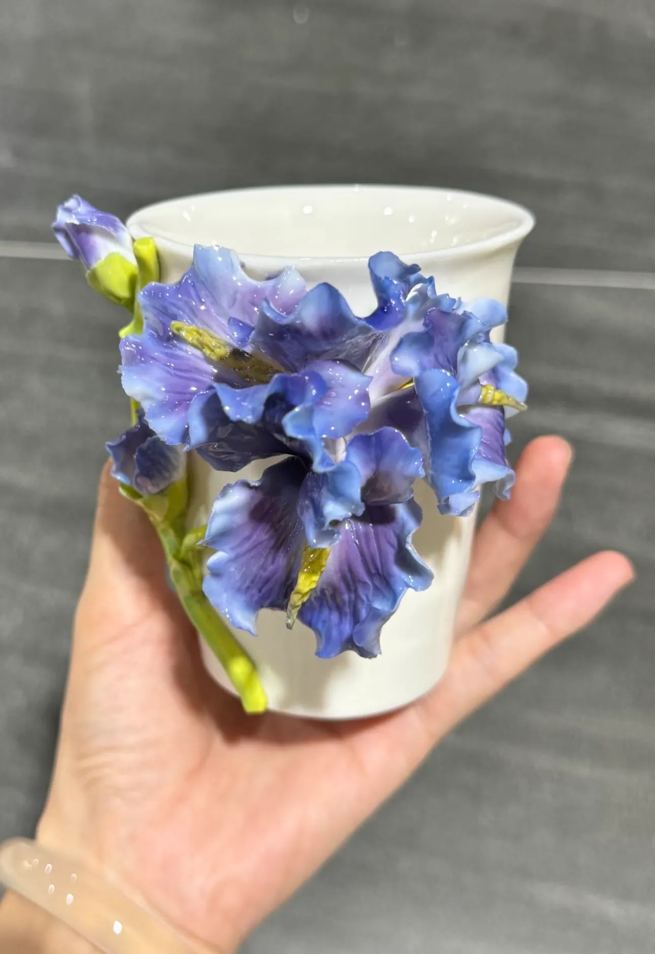 Iris Flower Ceramic Cup – Handmade Art Glazed Pottery Cup