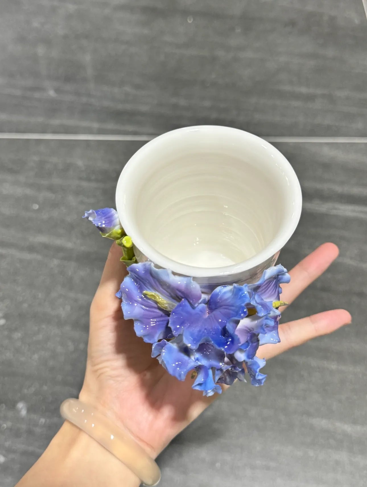 Iris Flower Ceramic Cup – Handmade Art Glazed Pottery Cup