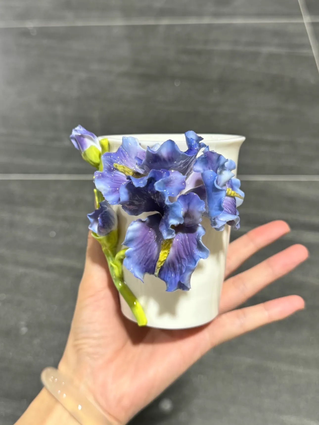 Iris Flower Ceramic Cup – Handmade Art Glazed Pottery Cup