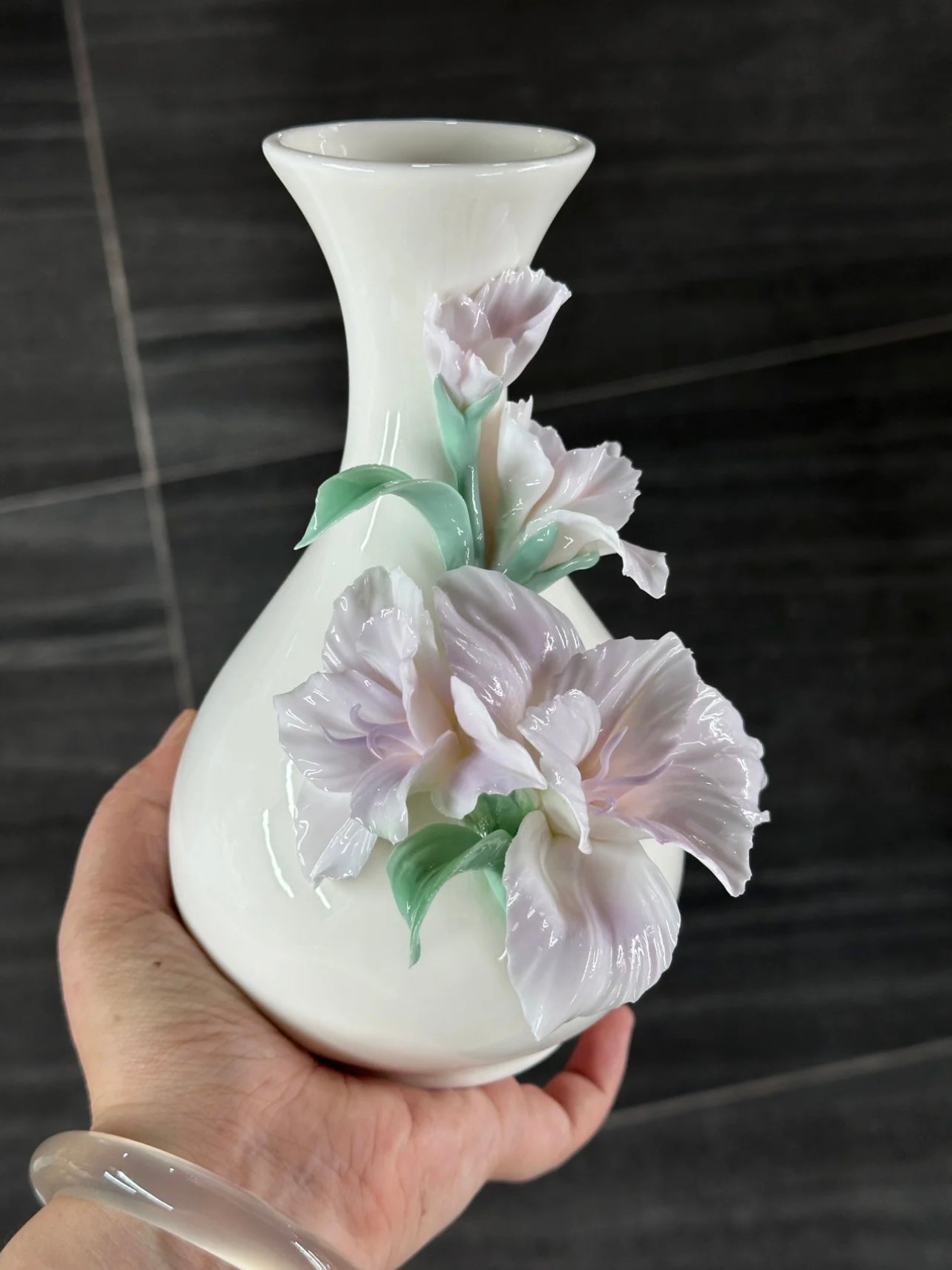Purple Gladiolus Flower Ceramic Vase - Handmade Pottery Decoration