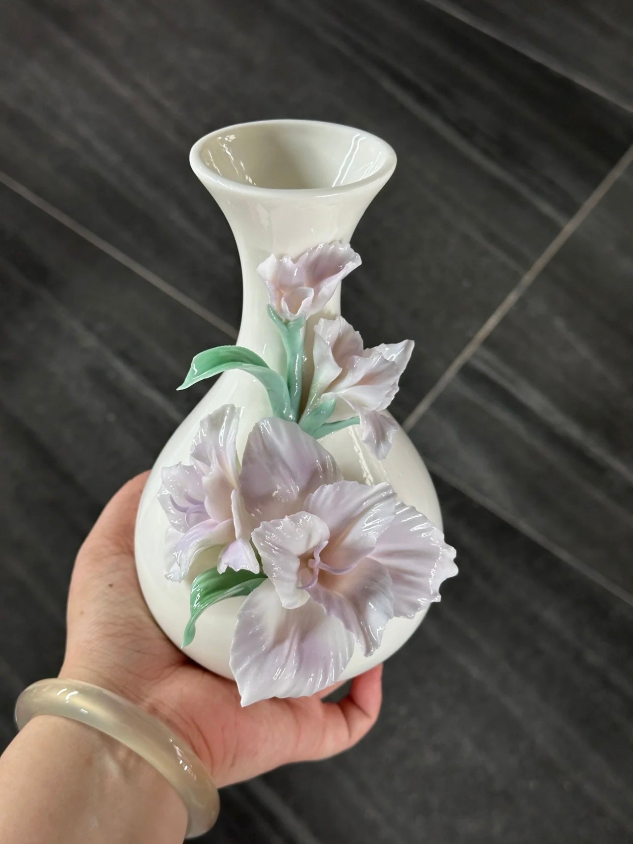 Purple Gladiolus Flower Ceramic Vase - Handmade Pottery Decoration