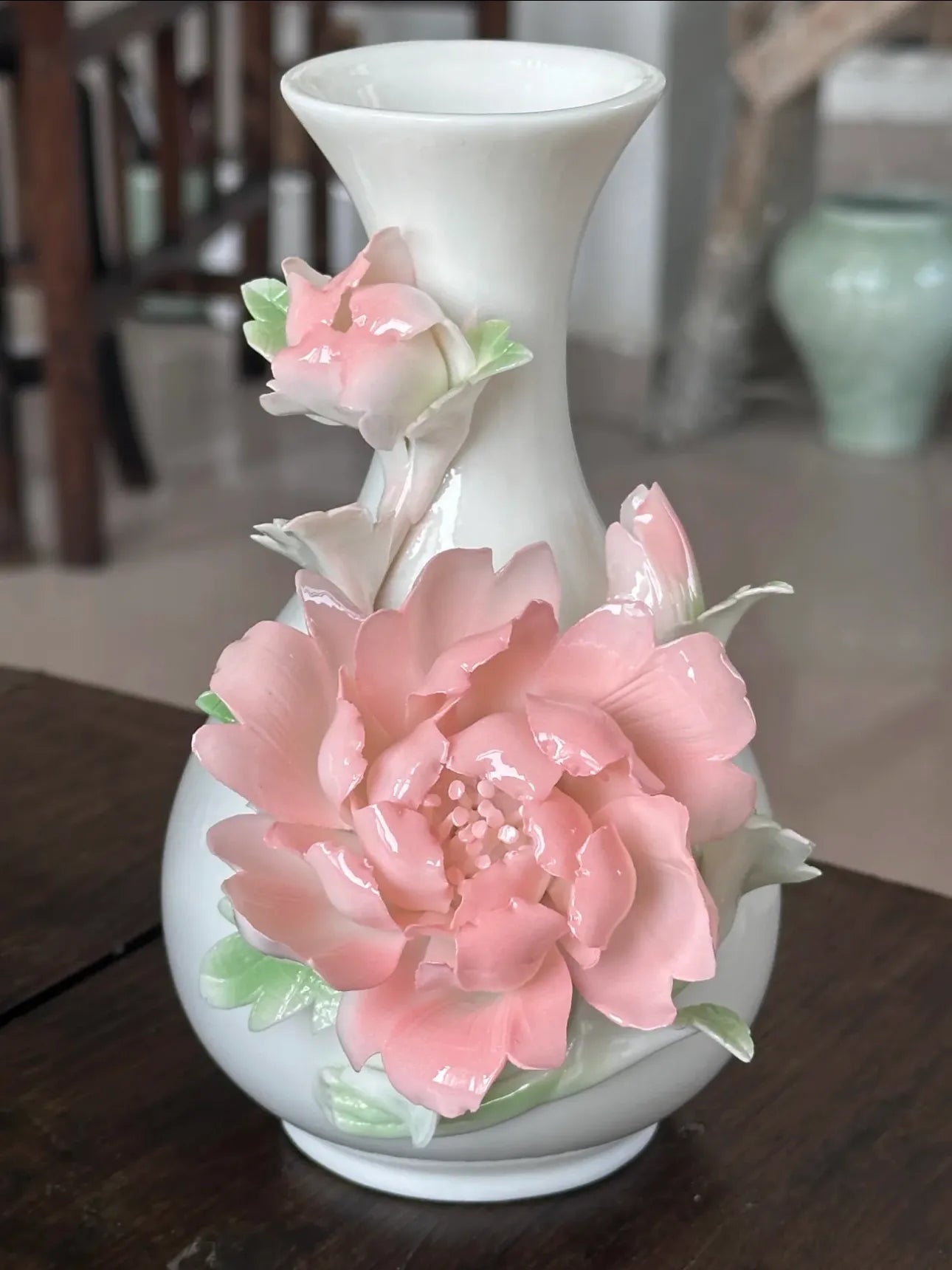 Ceramic Peony Vase - Intangible Cultural Heritage Handicraft