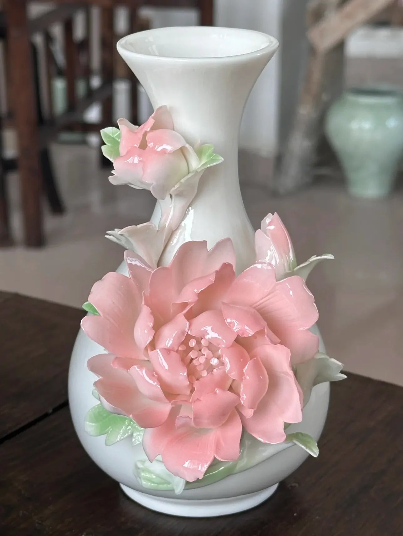 Ceramic Peony Vase - Intangible Cultural Heritage Handicraft
