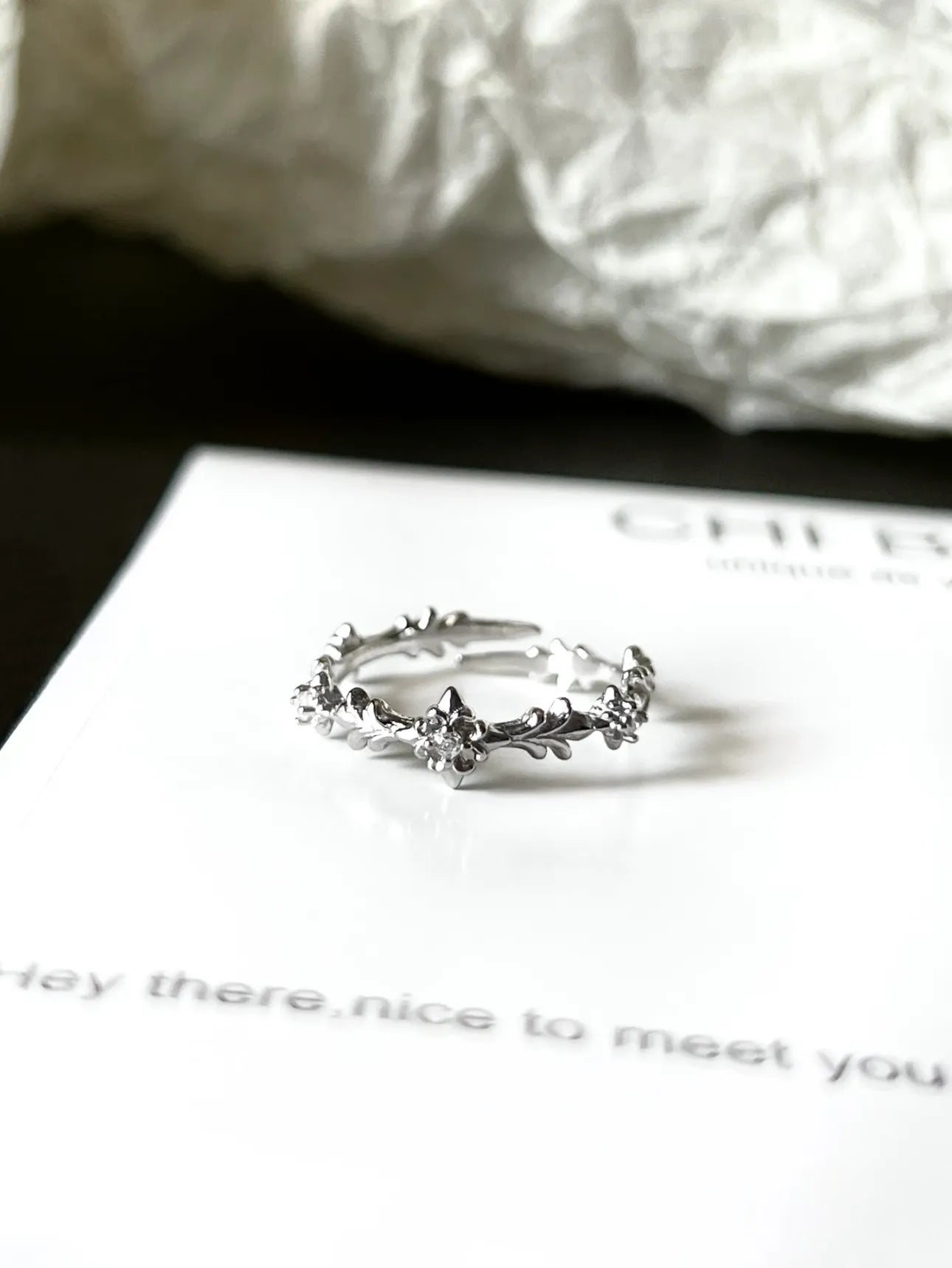 Snow Iris Flower Ring (opening can be adjusted)