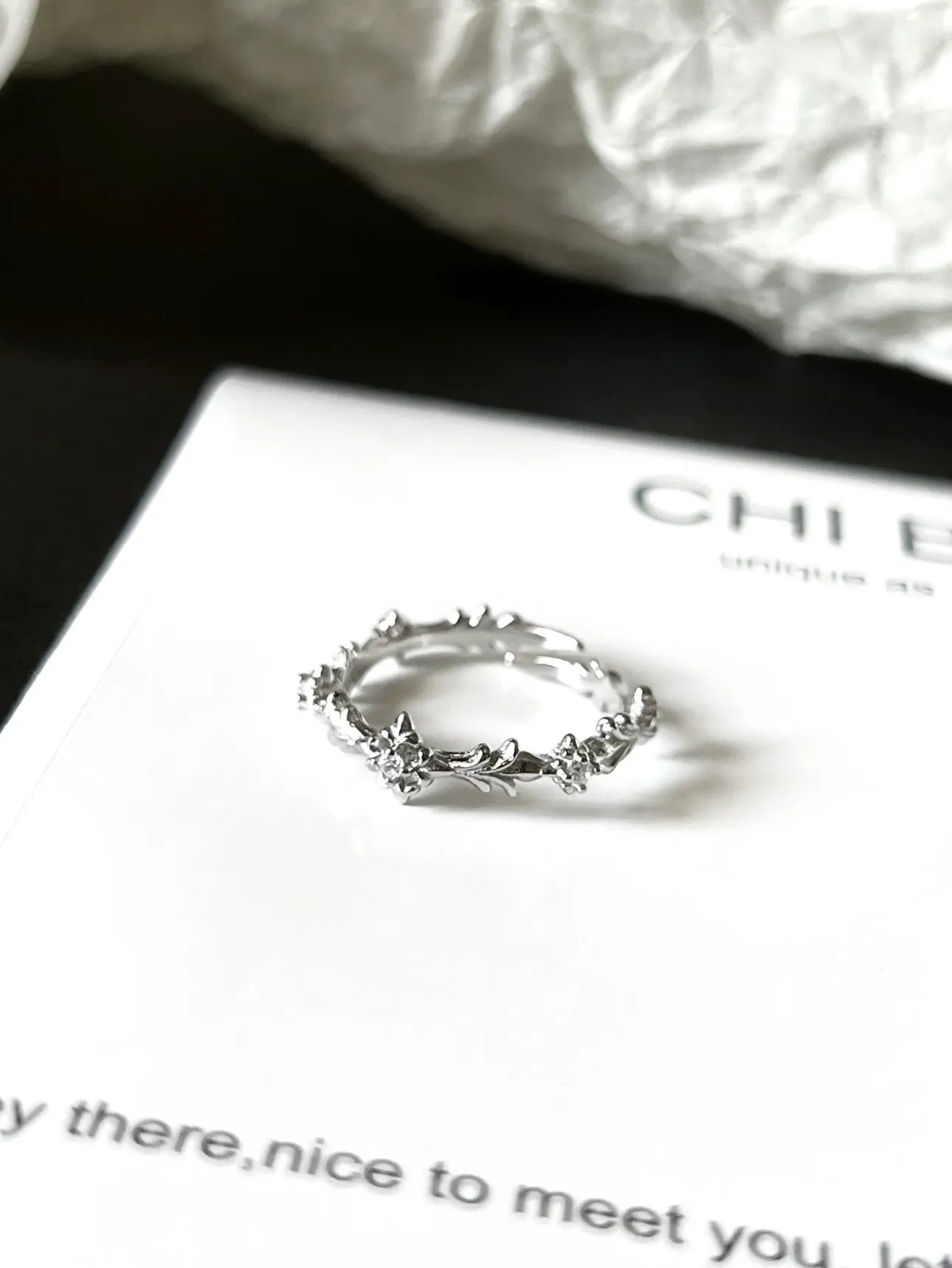 Snow Iris Flower Ring (opening can be adjusted)