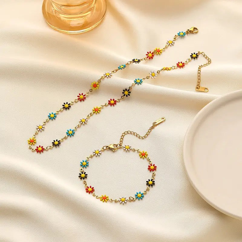 Colorful Daisy Flowers Bracelet Necklace
