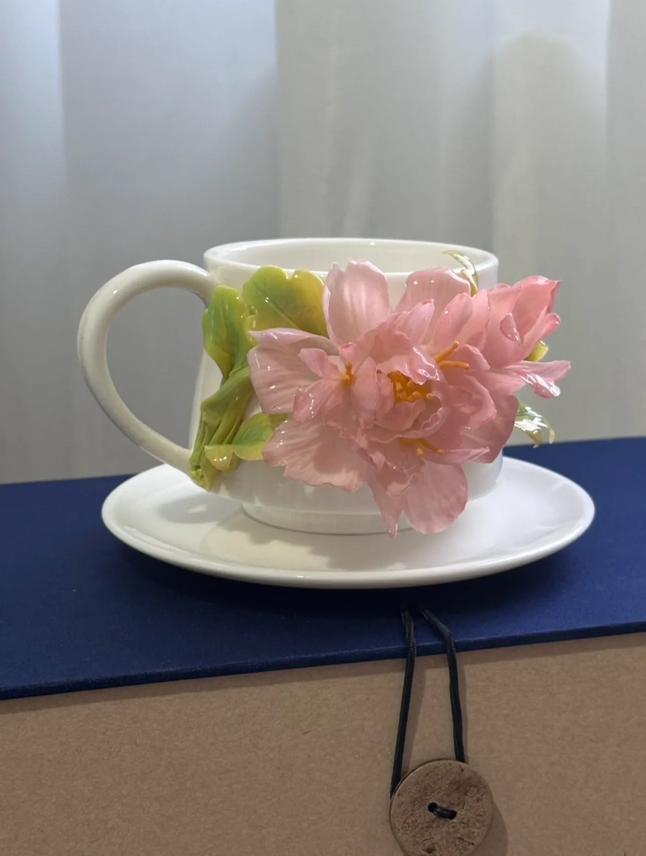 Pair of Peony Ceramic Cups - Hand Painted Pottery Cups - Unique Drinkware
