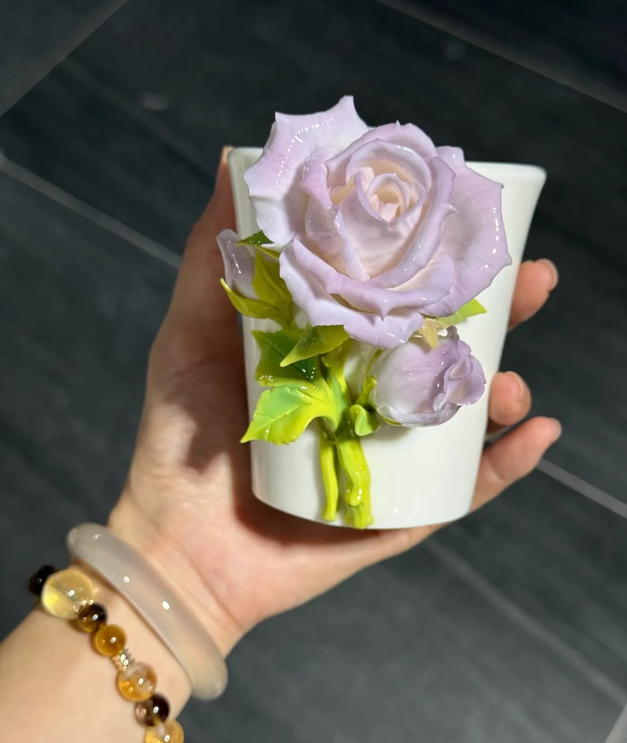 Vintage Purple Rose Ceramic Cup – Elegant Handmade Mug