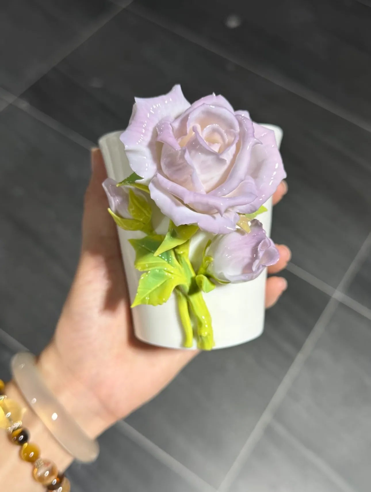 Vintage Purple Rose Ceramic Cup – Elegant Handmade Mug