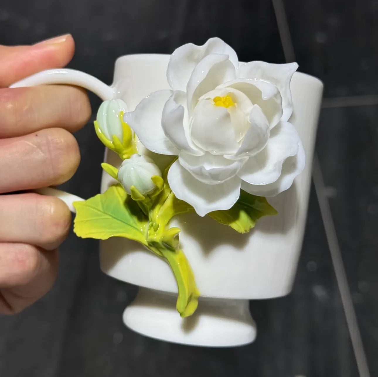 Handmade Jasmine Ceramic Cup – Floral Coffee Mug
