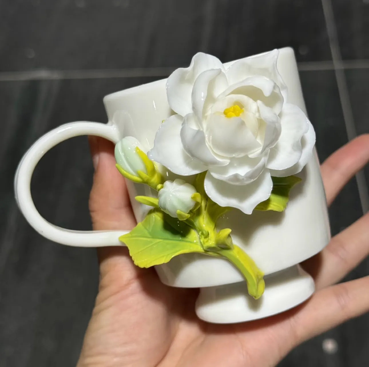 Handmade Jasmine Ceramic Cup – Floral Coffee Mug