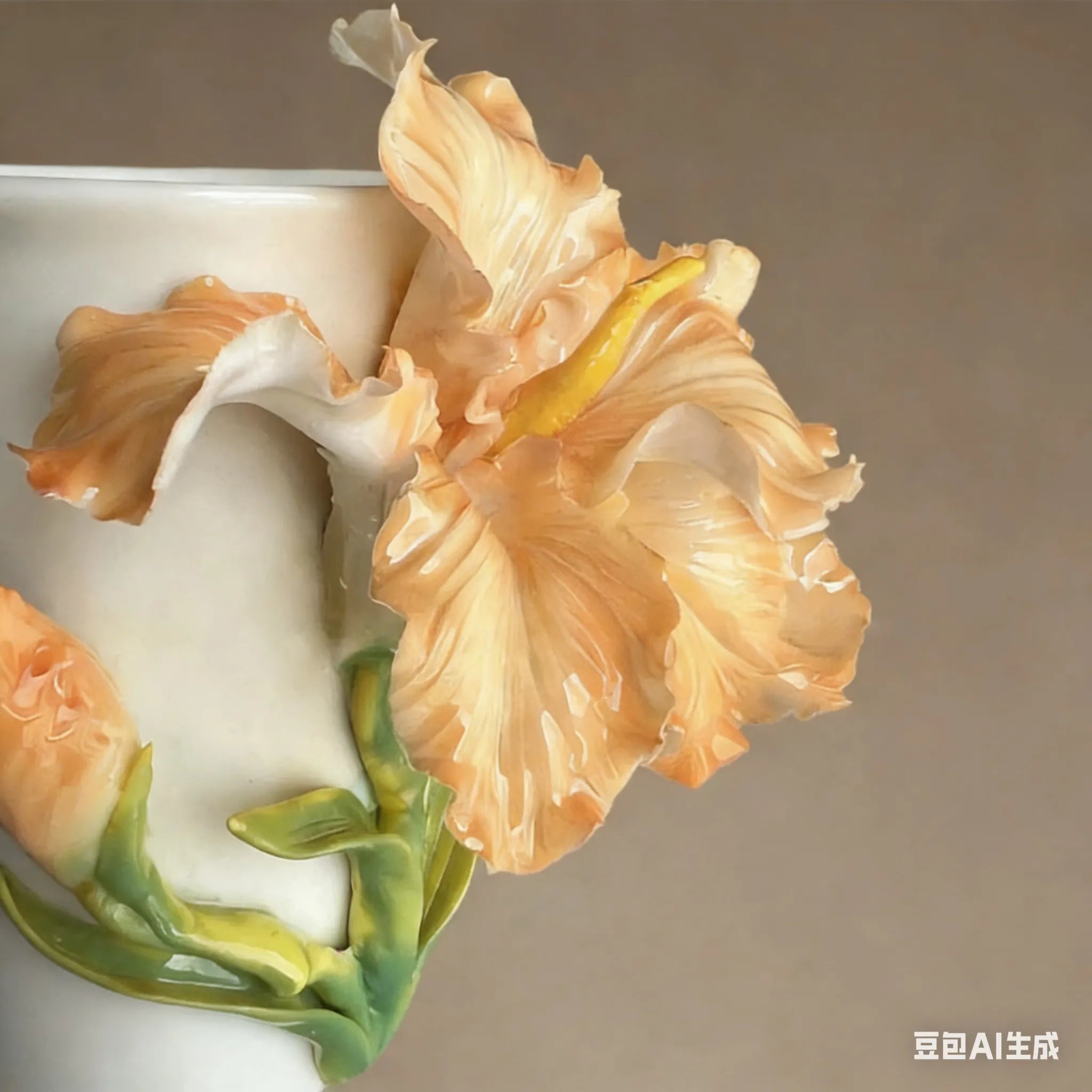 Handcrafted Ceramic Iris Mug｜Cream Glaze｜Floral Coffee Cup