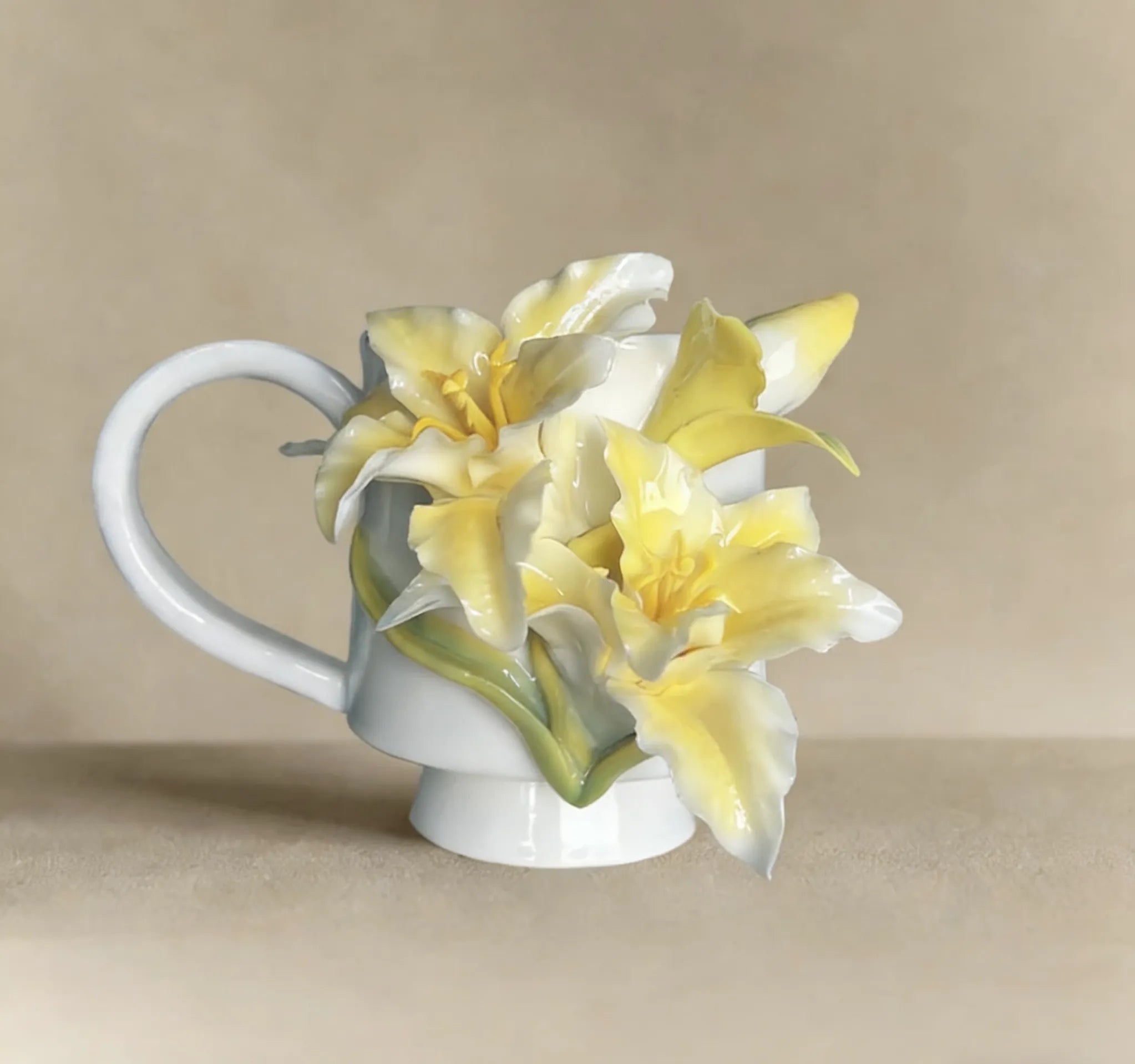 Handmade Yellow Lily Ceramic Coffee Mug (Creamy Color)