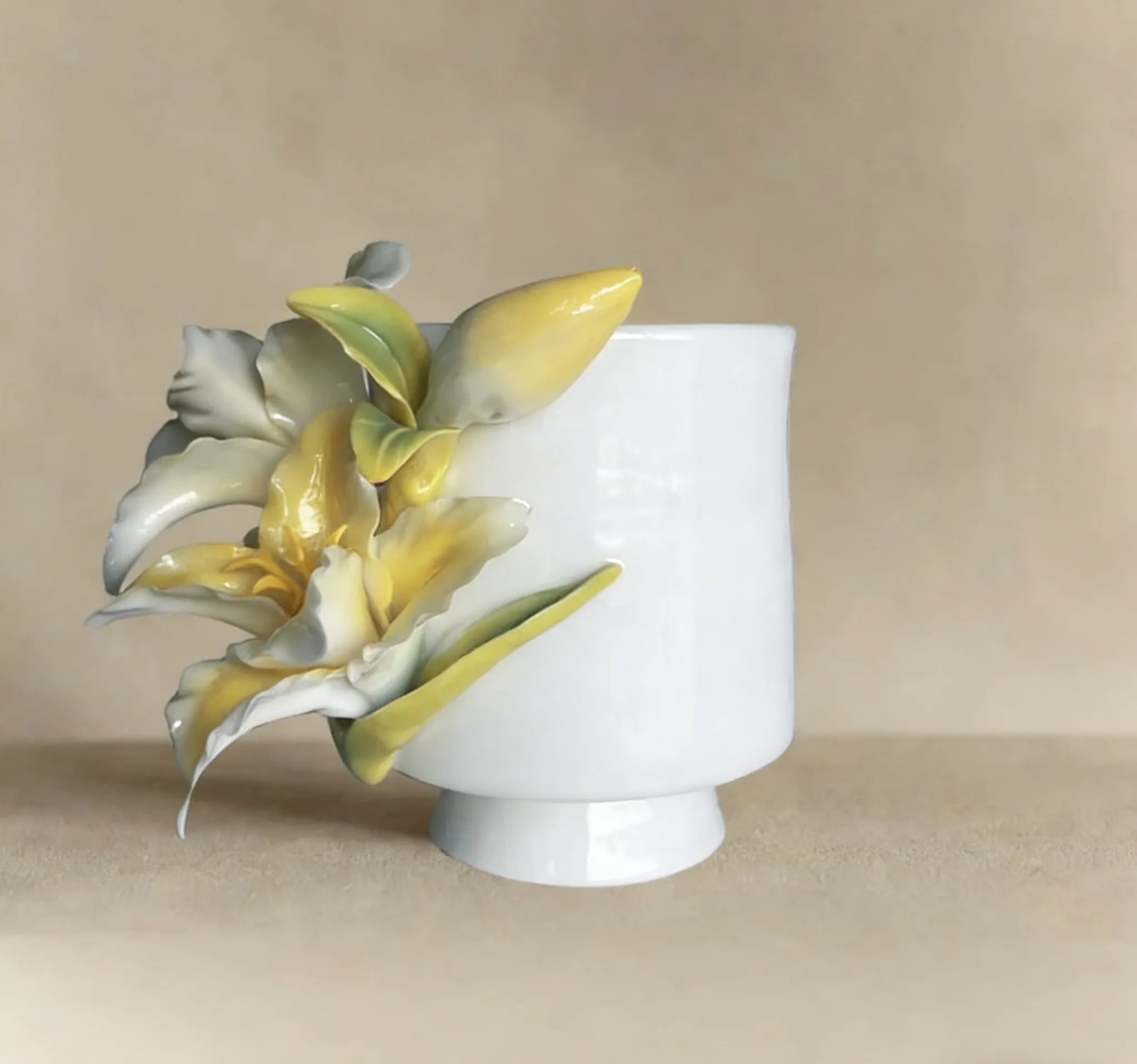Handmade Yellow Lily Ceramic Coffee Mug (Creamy Color)