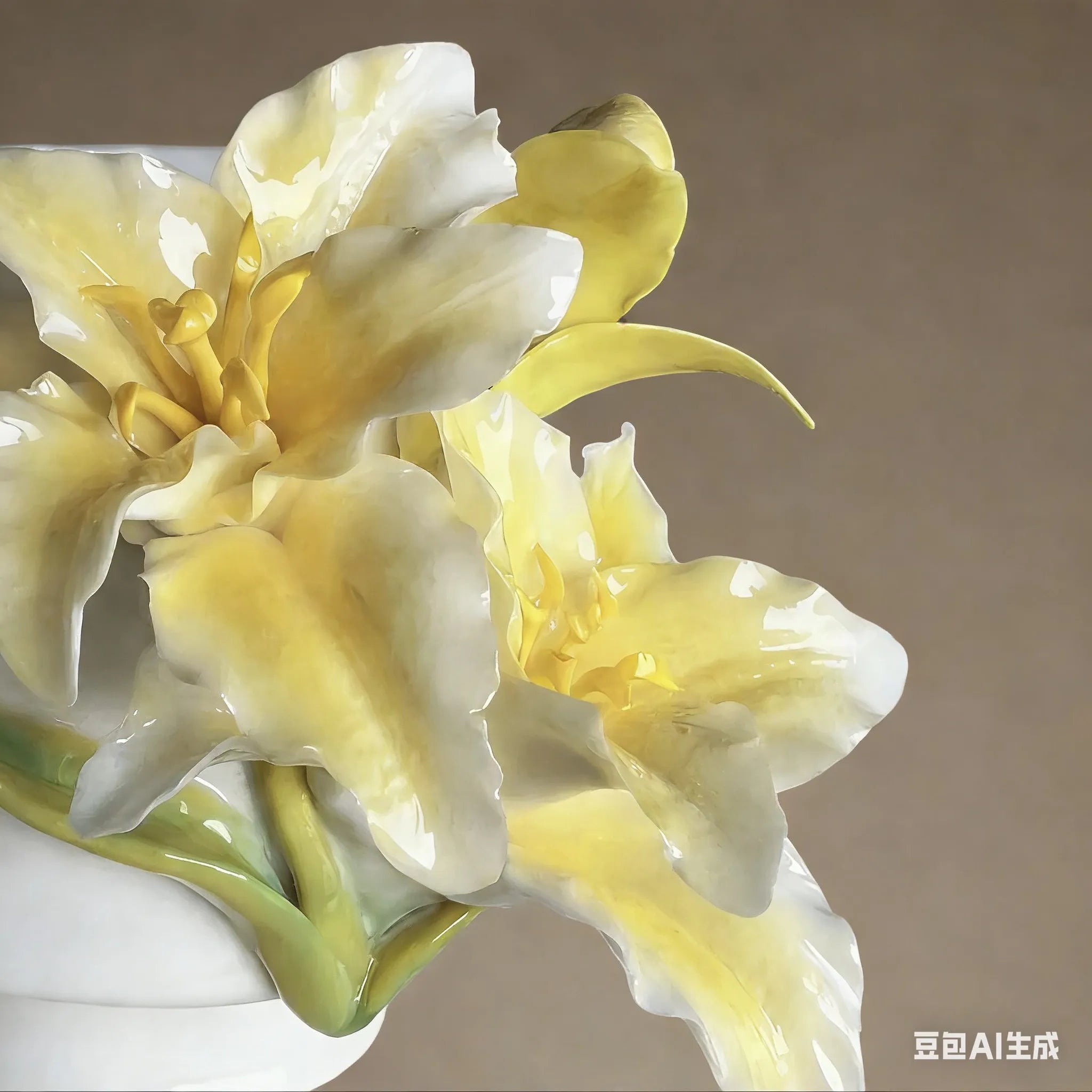 Handmade Yellow Lily Ceramic Coffee Mug (Creamy Color)