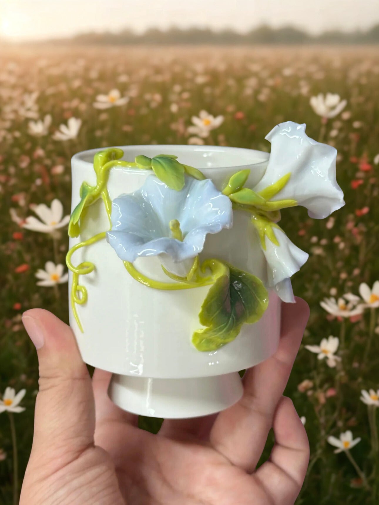 Artisan Ceramic Mug – Handcrafted & Painted Pottery Cup – Elegant Kitchenware
