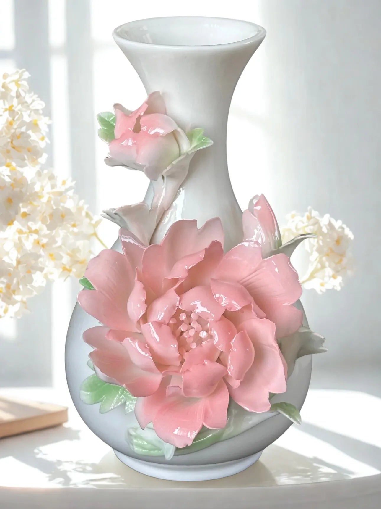 Ceramic Peony Vase - Intangible Cultural Heritage Handicraft