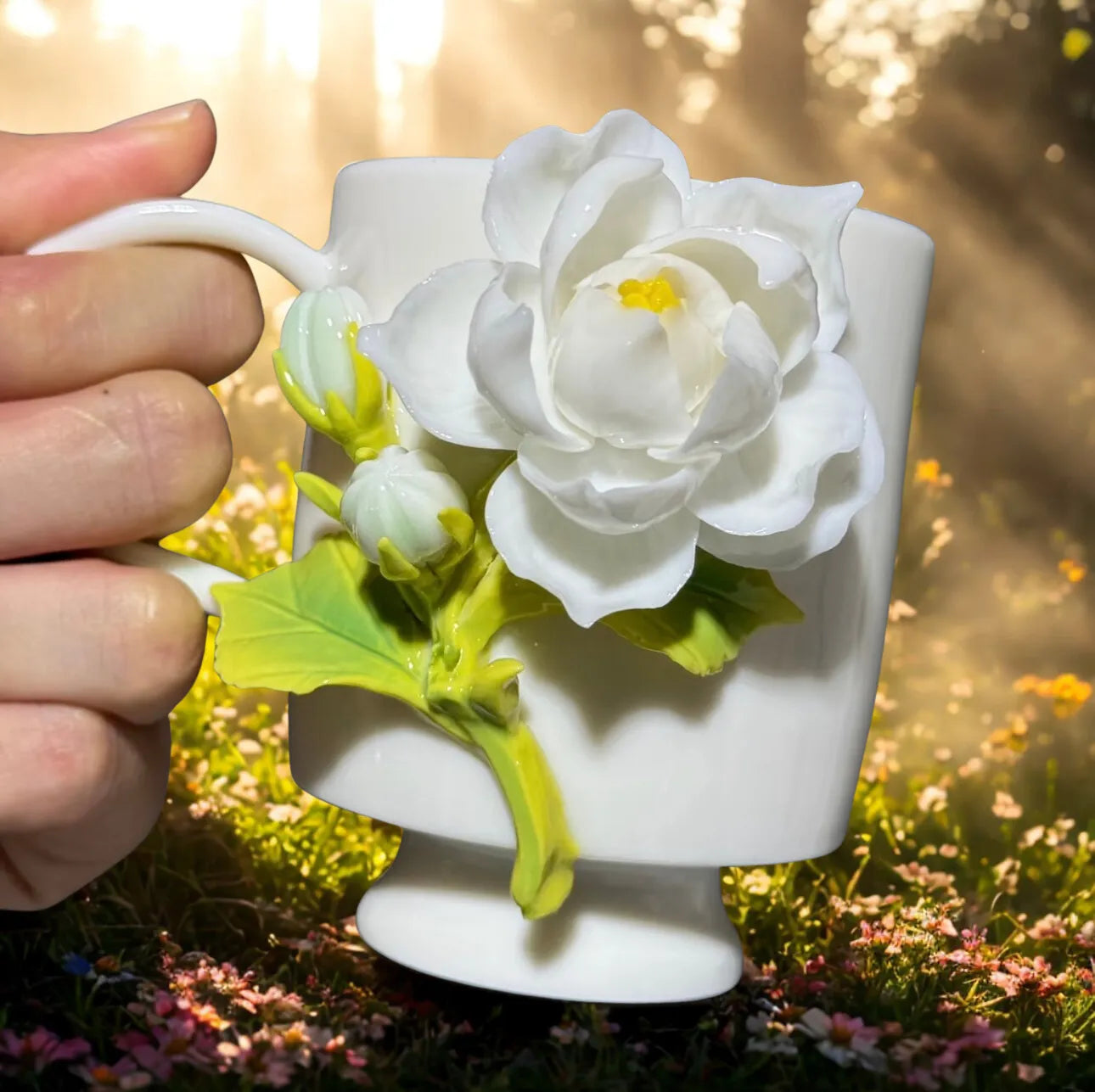 Handmade Jasmine Ceramic Cup – Floral Coffee Mug