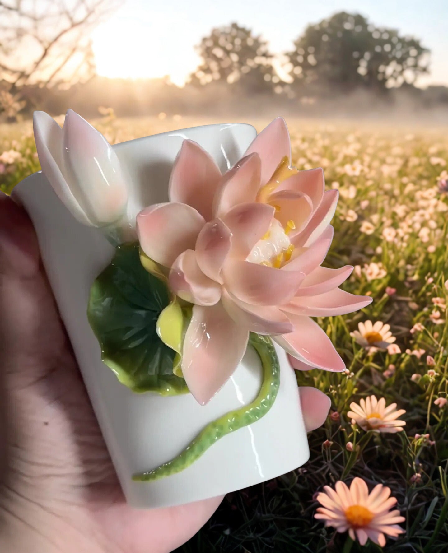 Lotus Ceramic Cup – Handmade Art Glazed Pottery Cup