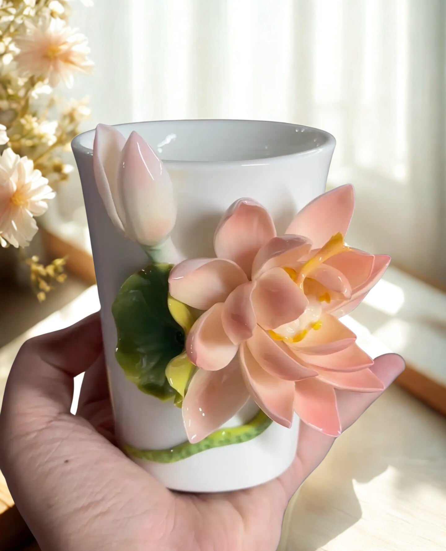 Lotus Ceramic Cup – Handmade Art Glazed Pottery Cup