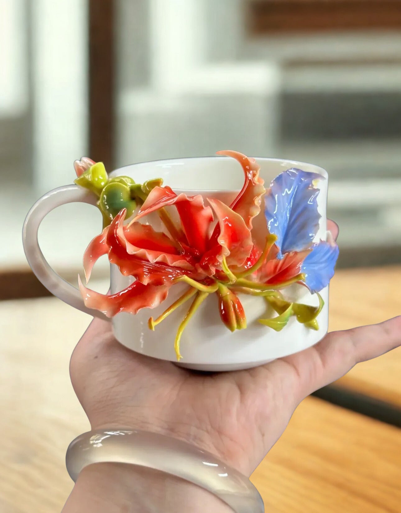 Gloriosa Lily Coffee Mug - Elegant Ceramic Mug - Handmade Ceramic Drinkware for Home and Office