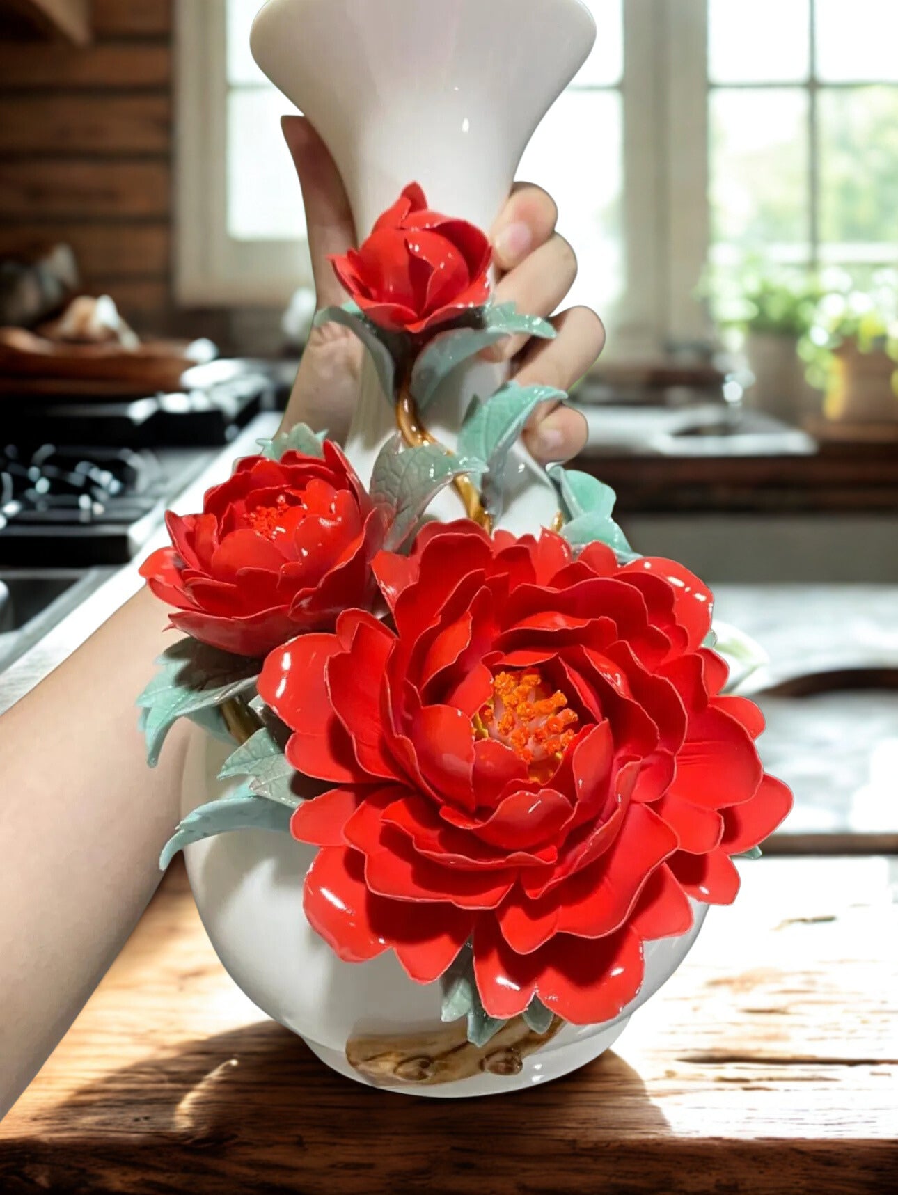 Handmade Ceramic Peony Vase - Home Decor Art Ceramic Vase