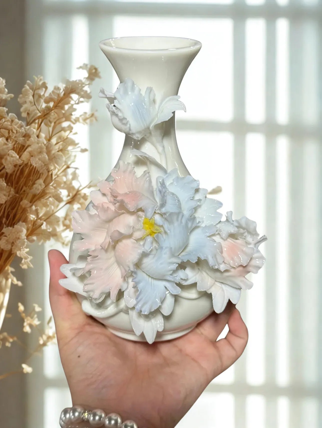 Hand-Painted Ceramic Flower Vase – Unique Pottery Centerpiece