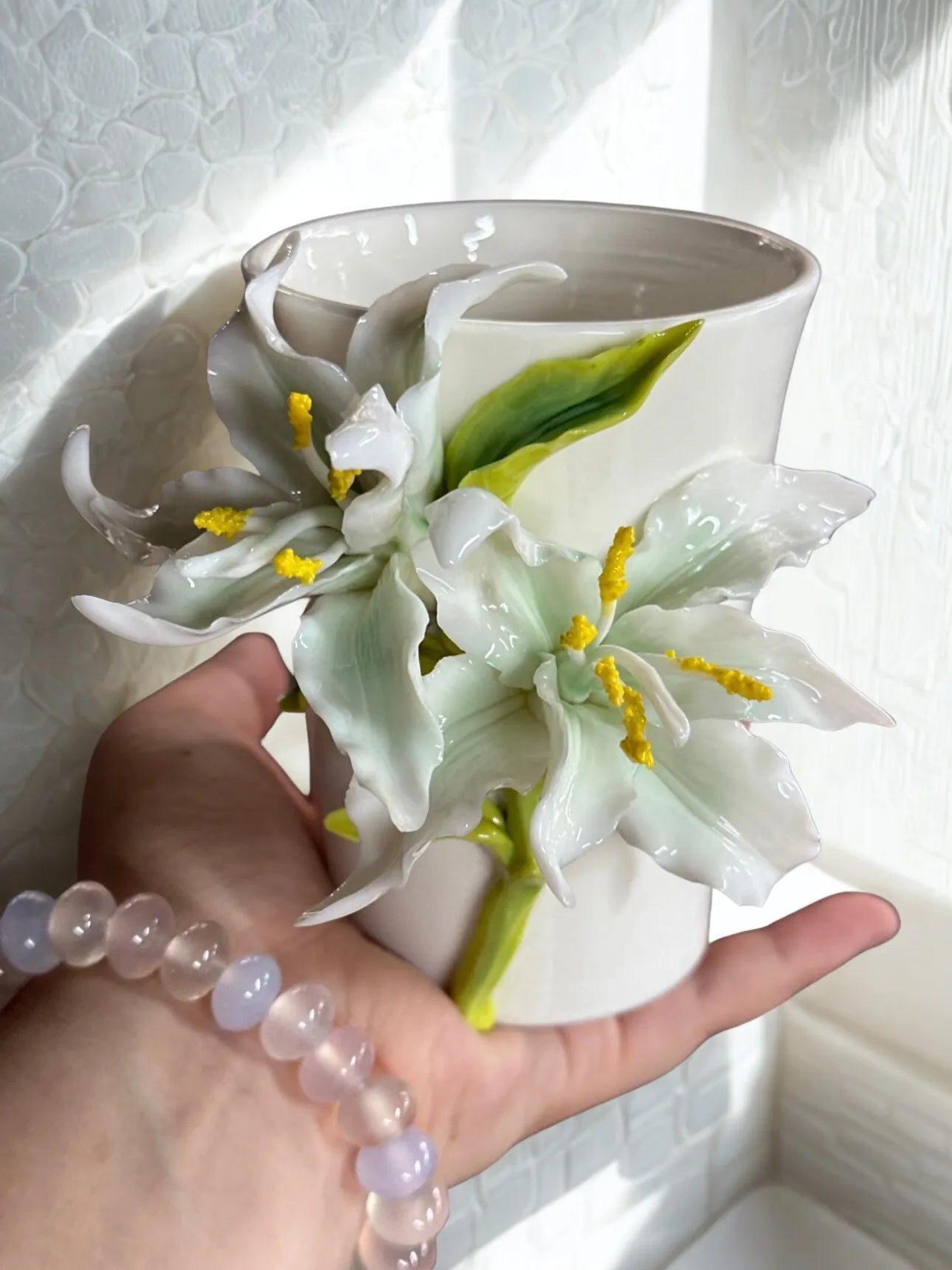 Lily Ceramic Cup-Little White Rabbit Handmade Ceramic Gift.