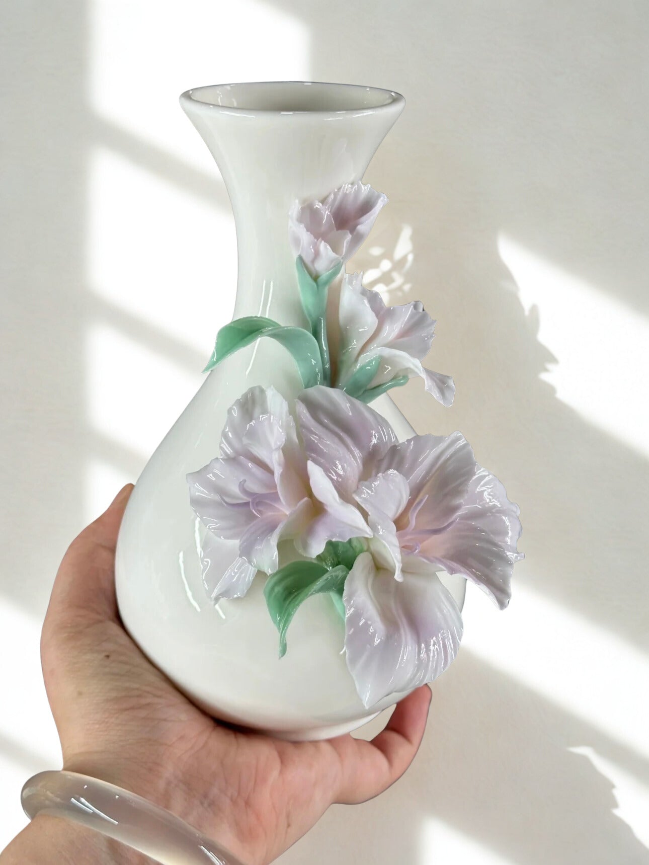 Purple Gladiolus Flower Ceramic Vase - Handmade Pottery Decoration