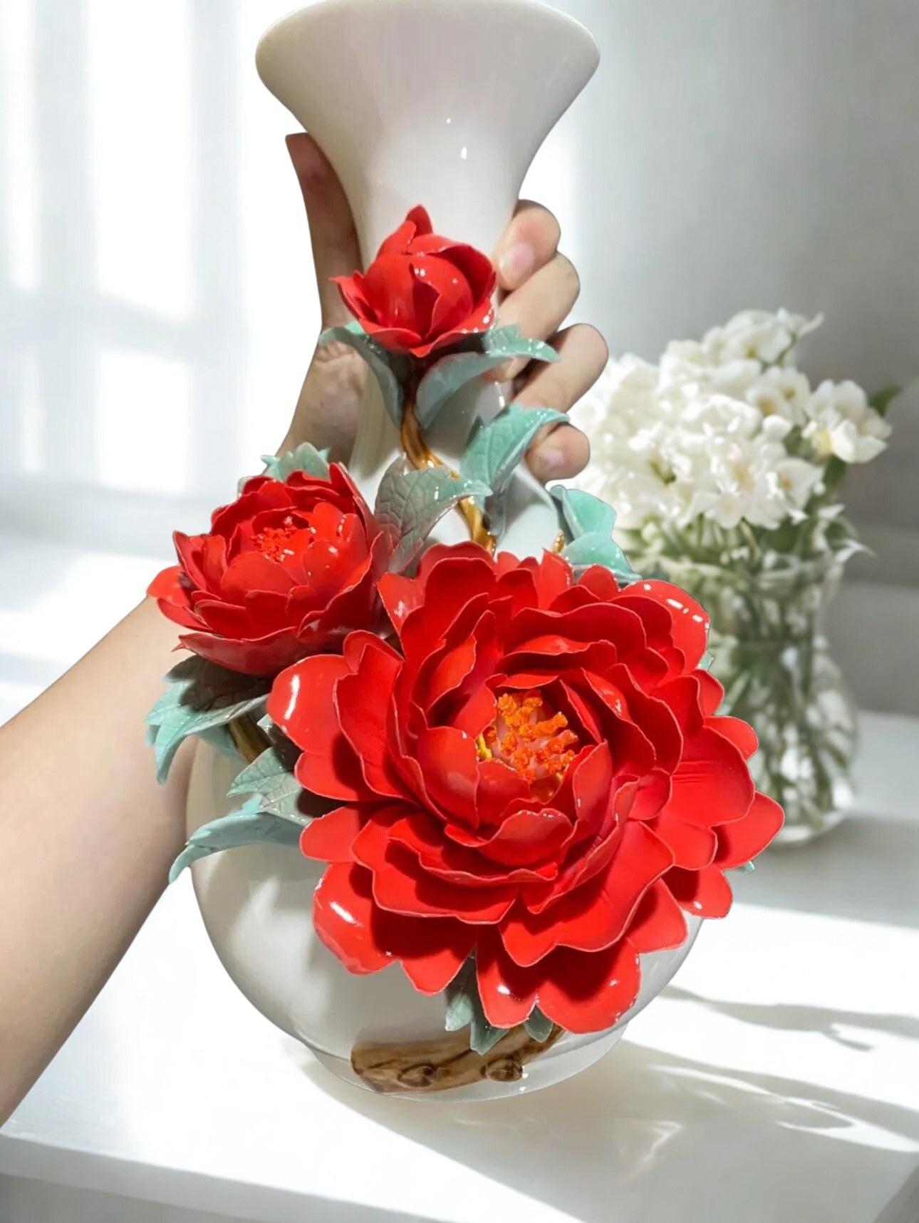 Handmade Ceramic Peony Vase - Home Decor Art Ceramic Vase