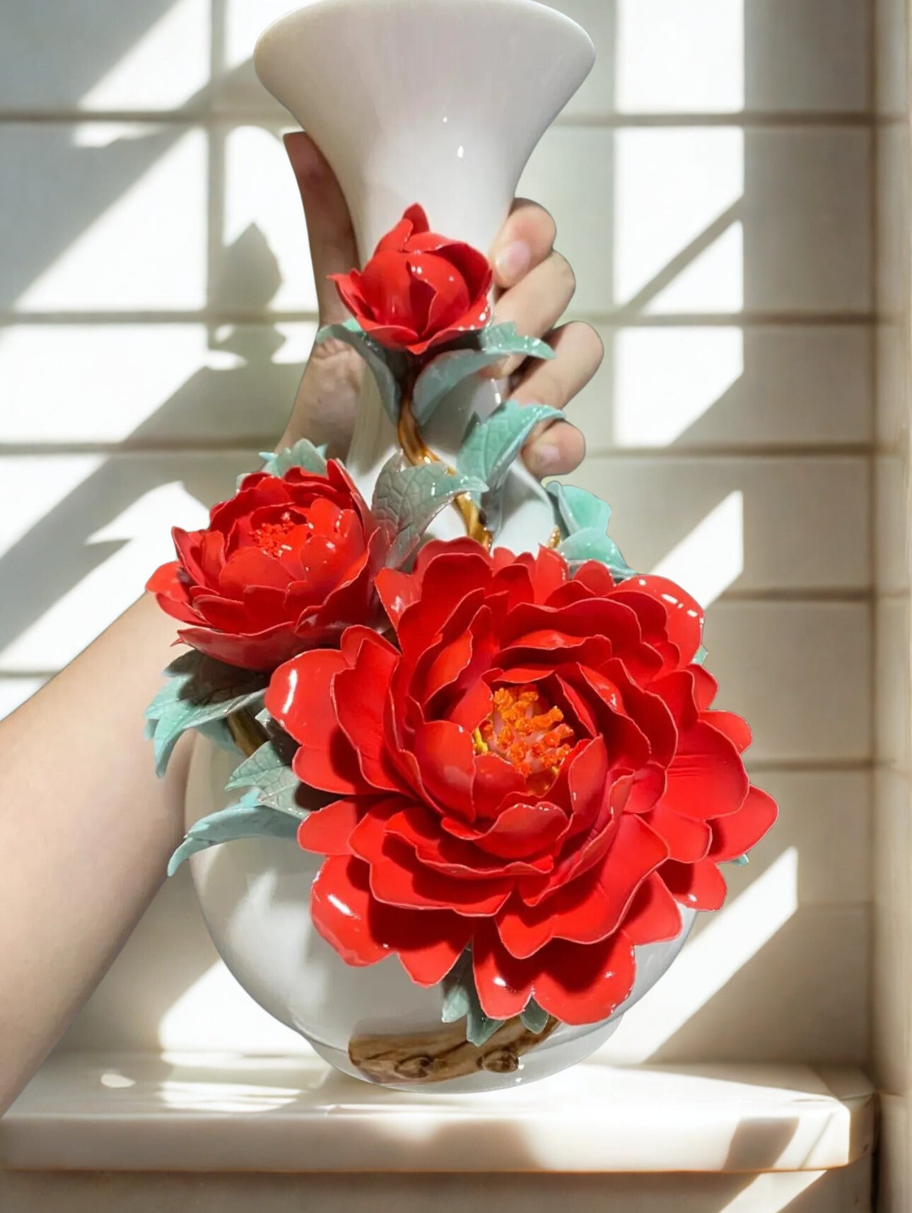 Handmade Ceramic Peony Vase - Home Decor Art Ceramic Vase