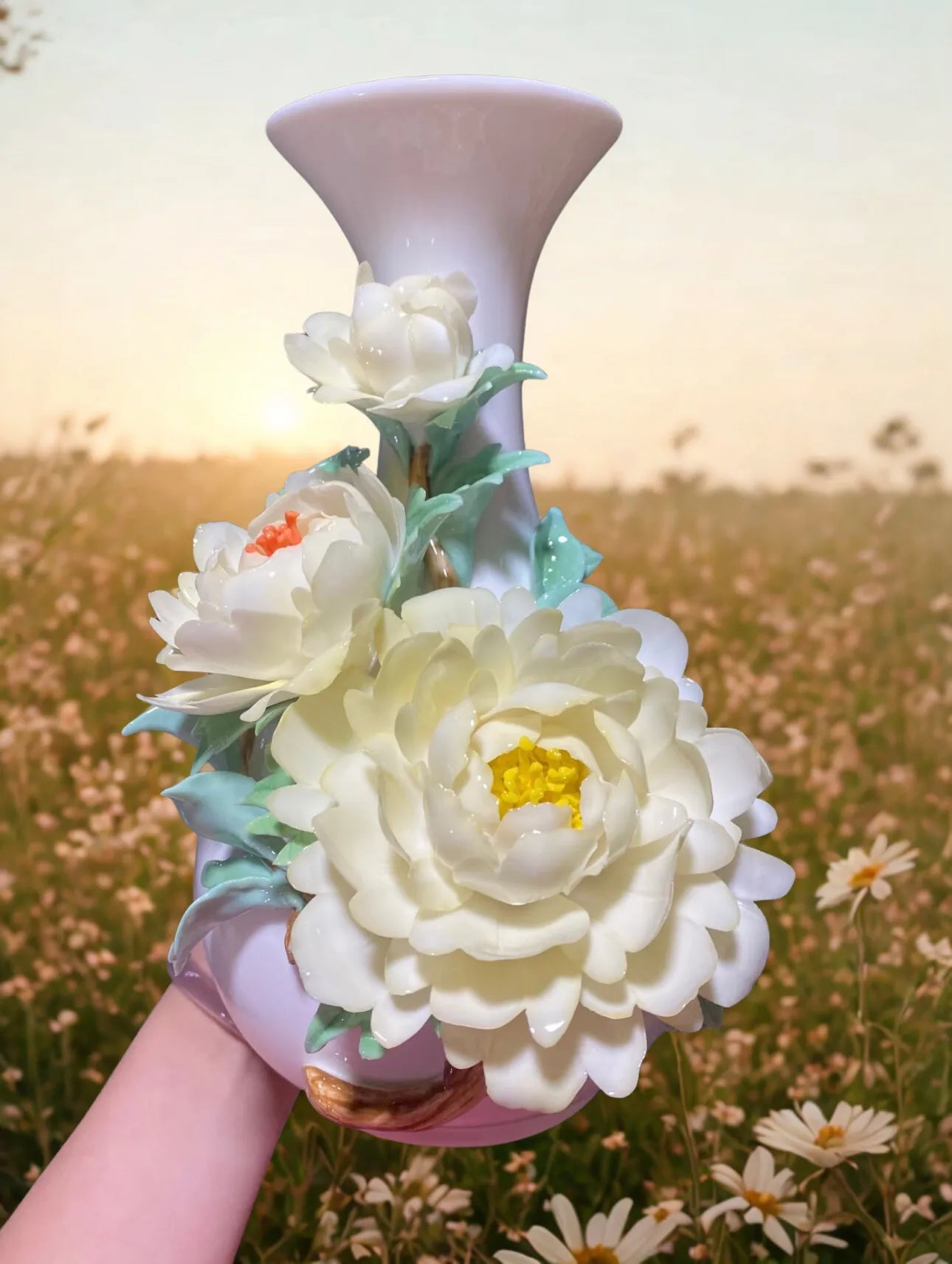 Light Yellow Peony Vase - Handmade Ceramic Vase
