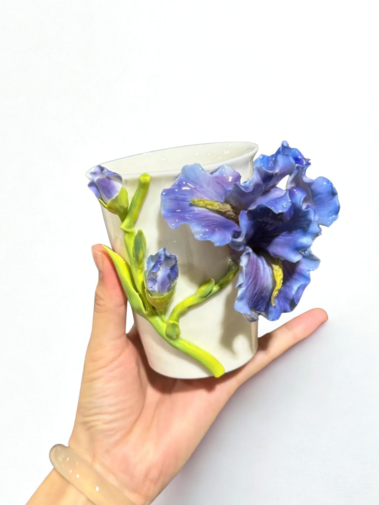 Iris Flower Ceramic Cup – Handmade Art Glazed Pottery Cup