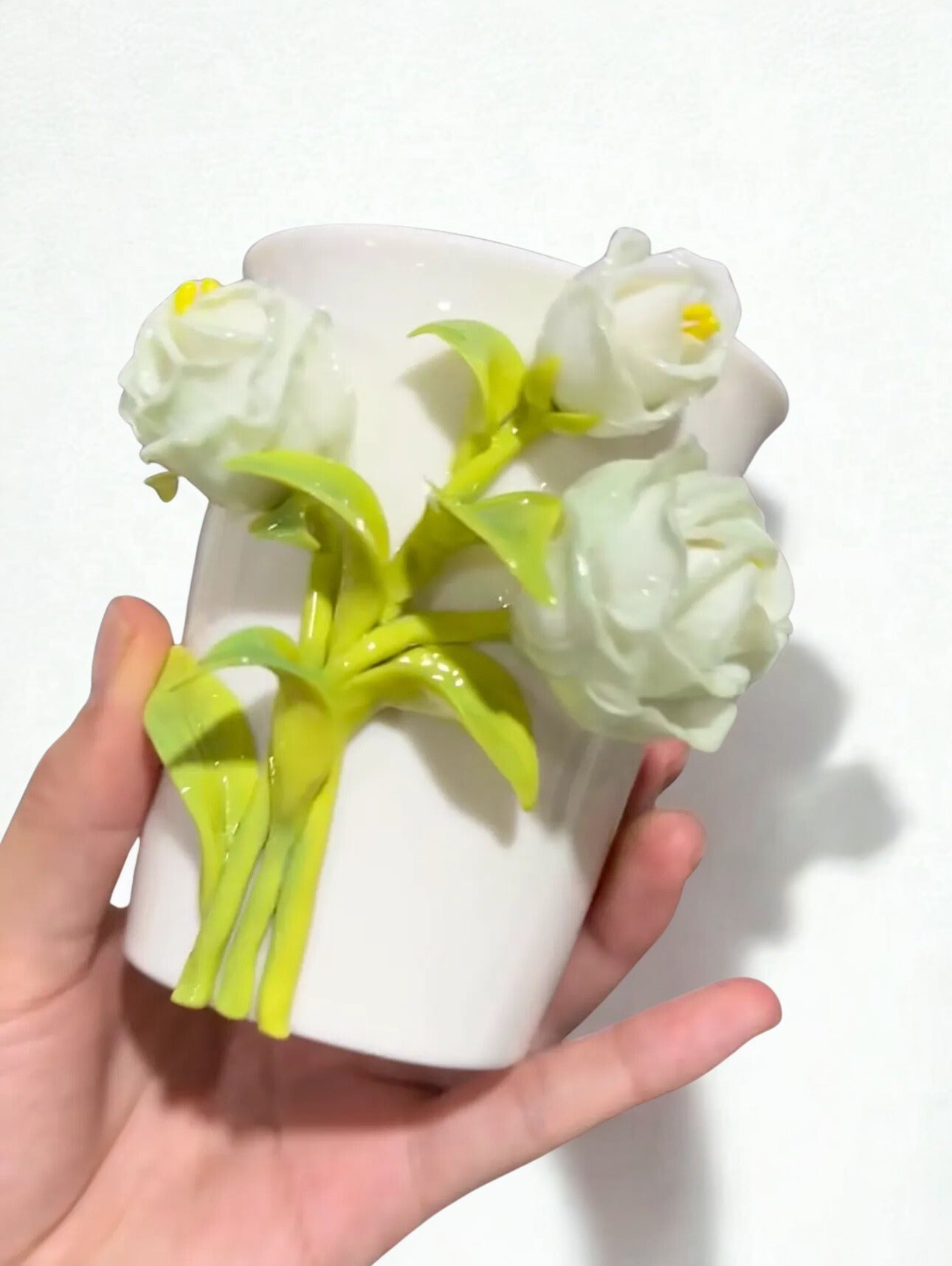 Green Rose Art Ceramic Mug - Japanese Handmade Tea and Coffee Mug