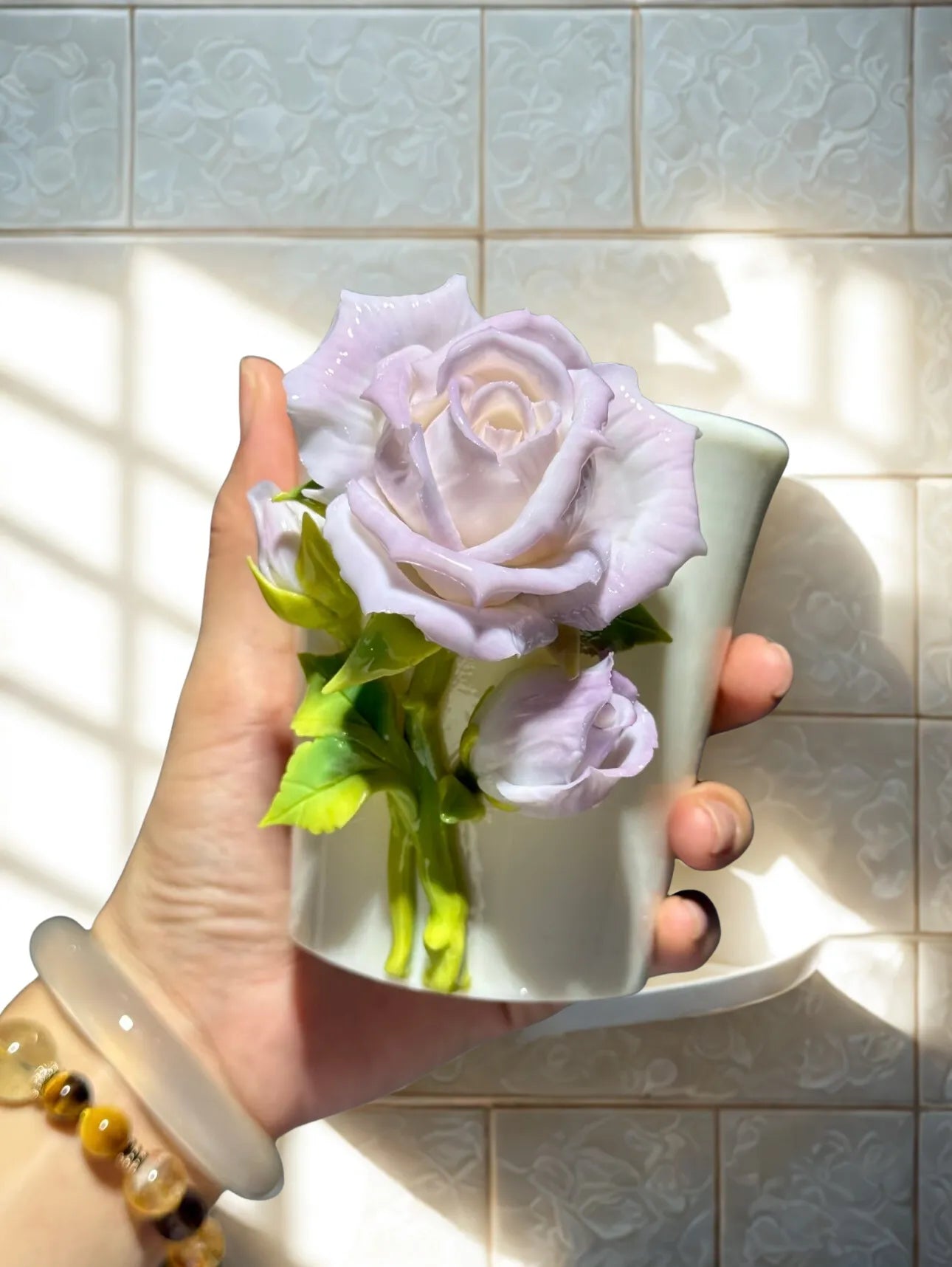 Vintage Purple Rose Ceramic Cup – Elegant Handmade Mug