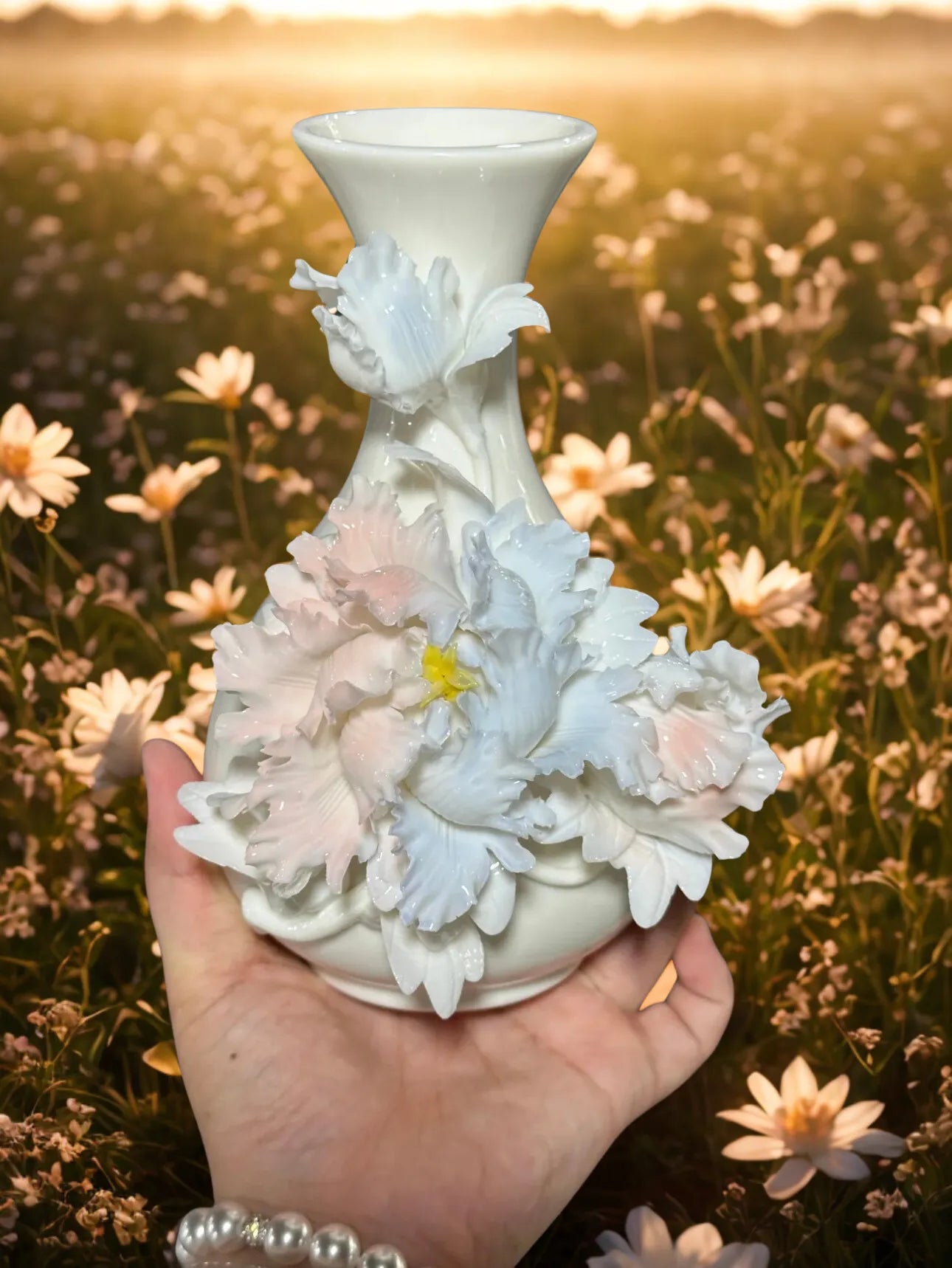 Hand-Painted Ceramic Flower Vase – Unique Pottery Centerpiece
