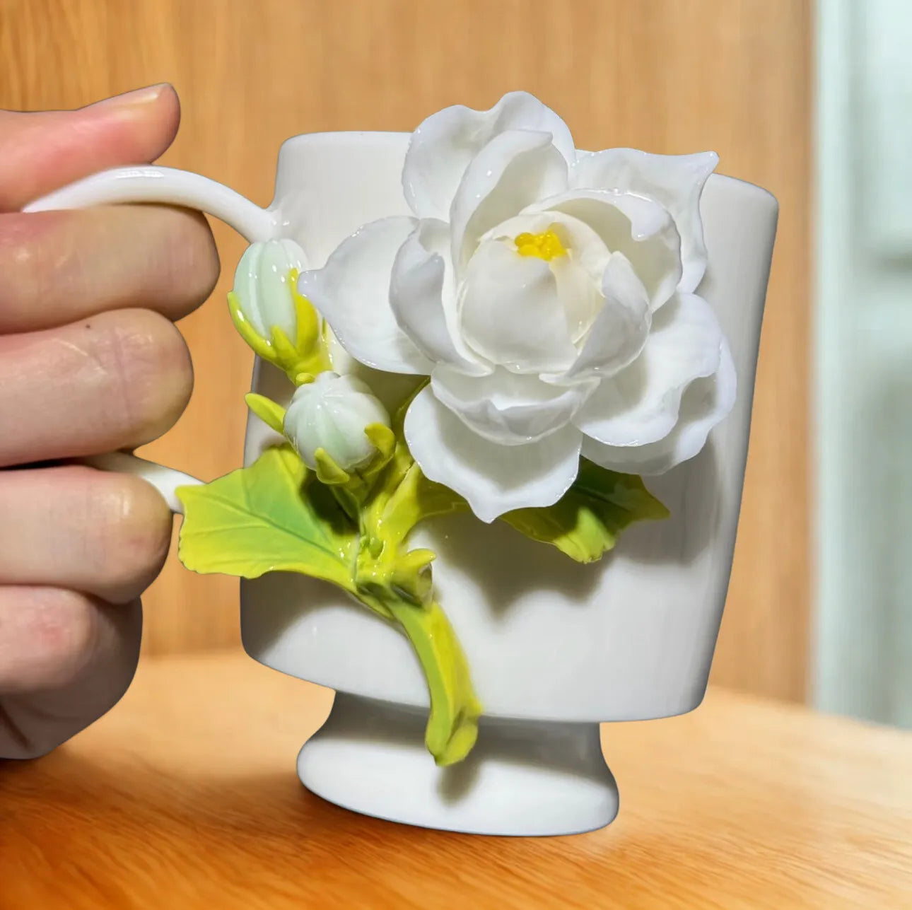 Handmade Jasmine Ceramic Cup – Floral Coffee Mug