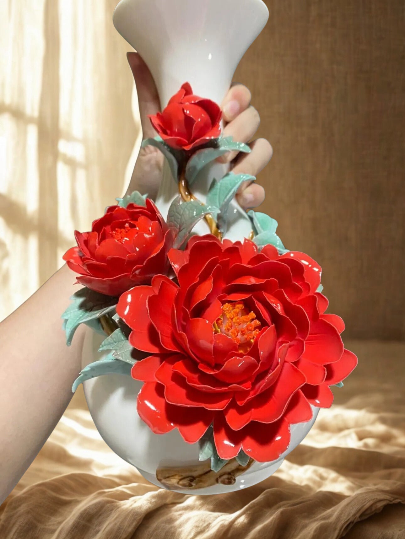 Handmade Ceramic Peony Vase - Home Decor Art Ceramic Vase