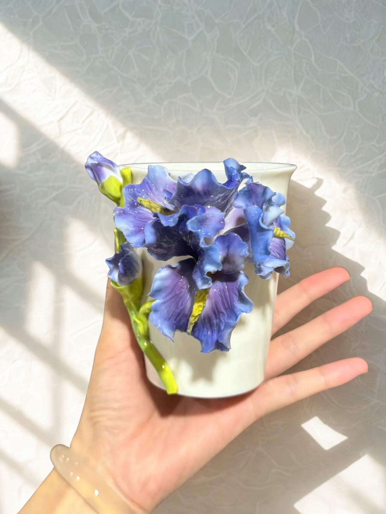 Iris Flower Ceramic Cup – Handmade Art Glazed Pottery Cup