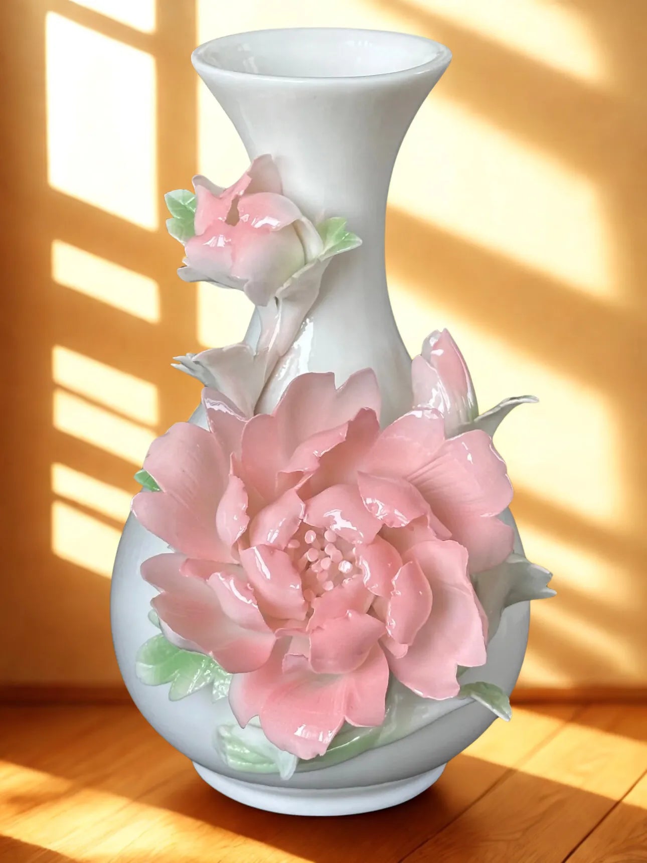 Ceramic Peony Vase - Intangible Cultural Heritage Handicraft