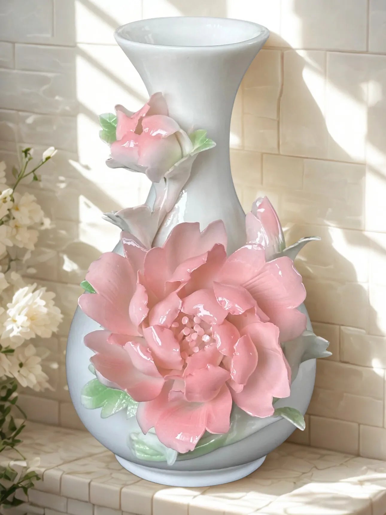 Ceramic Peony Vase - Intangible Cultural Heritage Handicraft