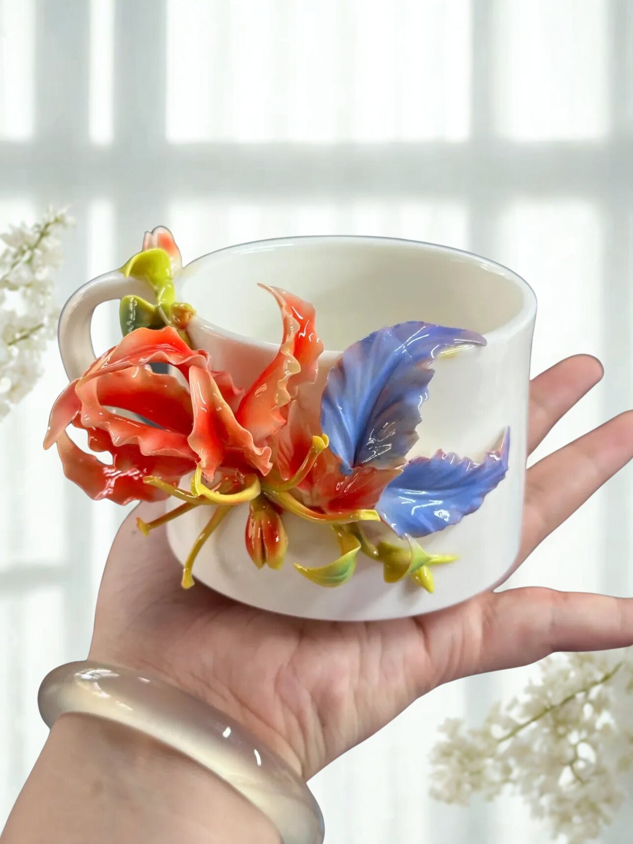 Gloriosa Lily Coffee Mug - Elegant Ceramic Mug - Handmade Ceramic Drinkware for Home and Office